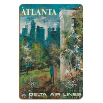 Atlanta Georgia - Delta Air Lines - Vintage Airline Travel Poster by Jack Laycox c.1970s - 8 x 12 inch Vintage Wood Art Sign