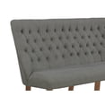 thumbnail image 2 of Large Gray Linen Dining Bench with Tufted Seats and Walnut Wood Base, 2 of 4
