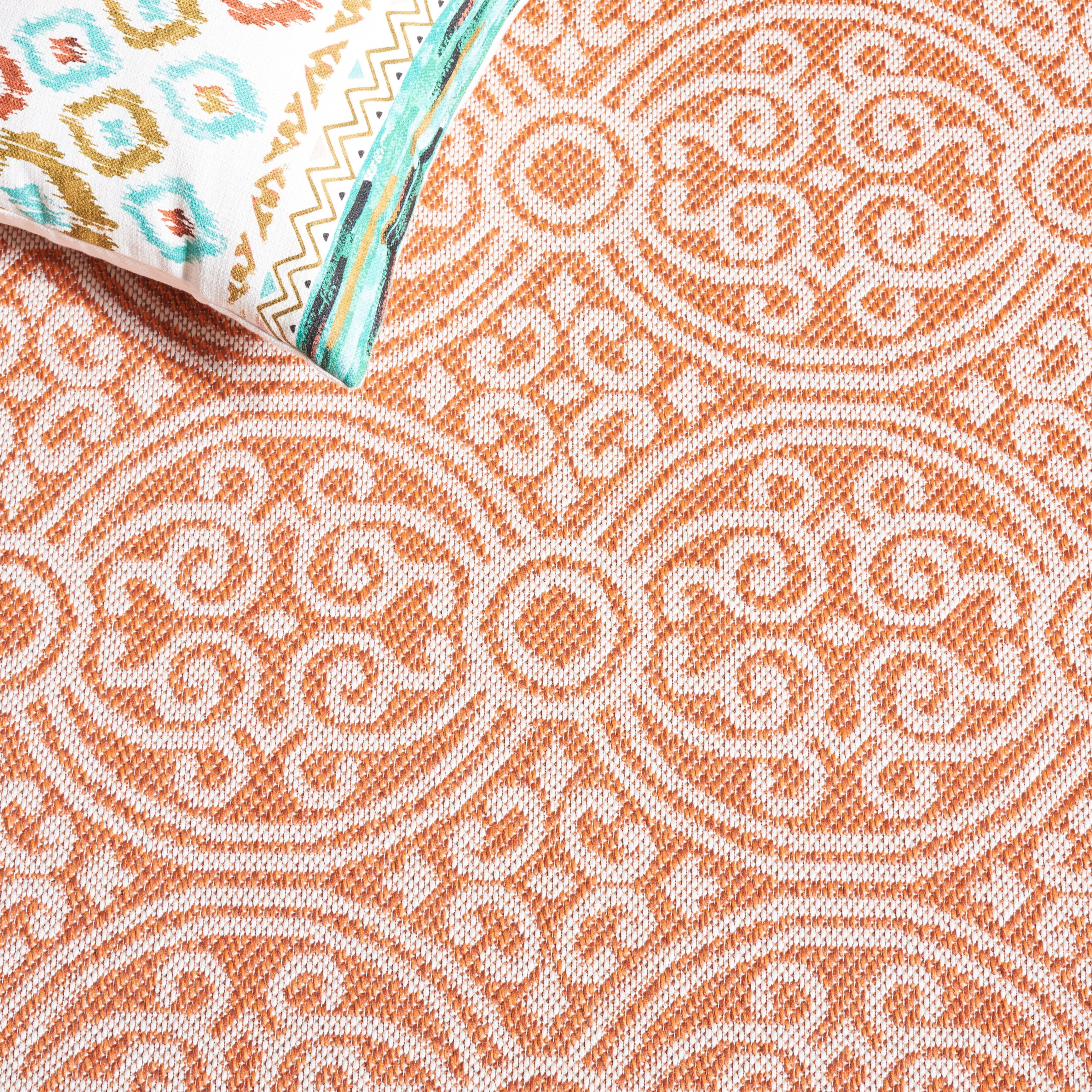 SAFAVIEH Machine Washable Rug Indoor/Outdoor Bermuda Collection - Bermuda Terrance Geometric Indoor/Outdoor Area Rug, Rust/Ivory, 6'7" x 6'7" Square