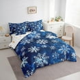 thumbnail image 3 of Manfei Chic Snowflakes Bedding Comforter Set 7-Piece, Merry Xmas Christmas Queen Bedding Sets, Blue White Queen Sheet Sets, Breathable Home Decor, 3 of 8