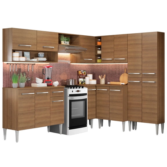 Cocina Integral Completa Esquinera Madesa 417cm Emilly Ice 01 - Marrón Madesa GCEM417001