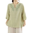 thumbnail image 2 of Neewe Womens Embroidery 3/4 Sleeve Tops Cotton Linen Shirts V Neck Lace Casual Loose Fit Blouses Boho Fashion, 2 of 8