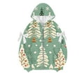 thumbnail image 4 of Christmas Jacket For Women Hooded Front Zip Xmas Print Bow Outwear Plus Size Casual Holiday Cardigan With Pockets (5XL, Green-A), 4 of 4