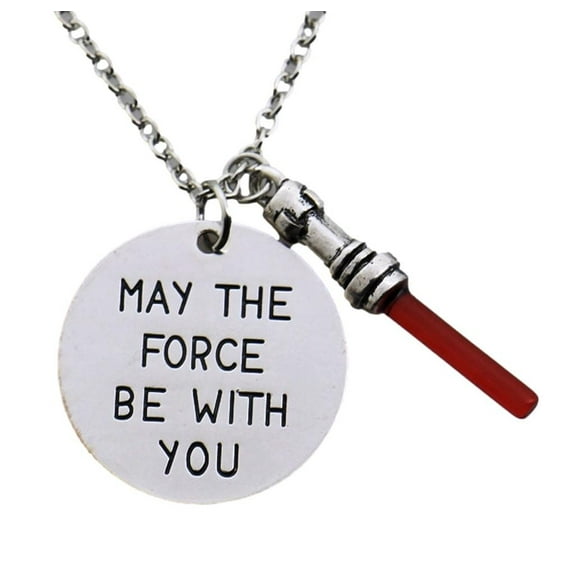 Star Wars May The Force Red Light Saber Metal Pendant Necklace