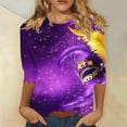 thumbnail image 2 of Tnhcen Women's Plus Size Carnival Print Crewneck 7/8 Sleeve T-Shirt - Spring and Fall Essentials Loose Fit S-5XL Casual Shirts Carnival Parade Outfit Mardi Gras Party Attire, 2 of 5