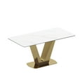 thumbnail image 4 of 0.47" Thick Sintered Stone Composite Tempered Glass Top Dining Table with V-Shape Stainless Steel Base, 4 of 9