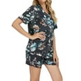 thumbnail image 4 of INSPIRE CHIC Women's Satin Pajama Sets Button Down Shirt and Shorts 2 Pcs Floral Loungewear M Black Leaves, 4 of 5