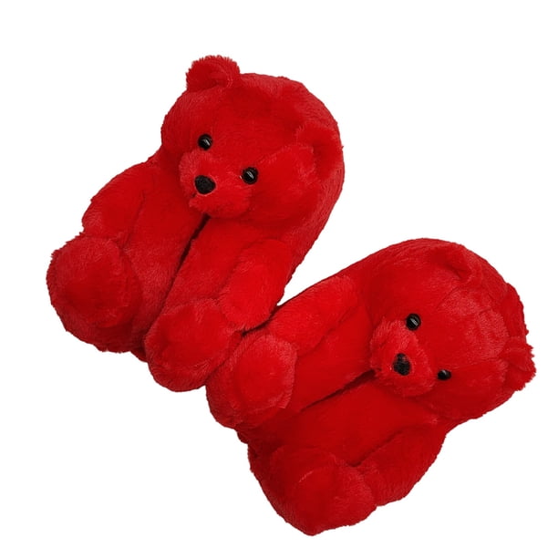 Sonducket Zapatillas antideslizantes de oso de peluche para mantener el calor, calzado térmico para niñas, zapatillas de animales para interiores, Calzado Rojo