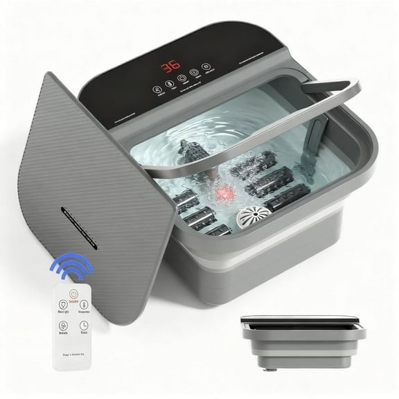 Collapsible Foot Spa Bath Massager with heat, Bubbles, Remote and 6 Massage Roller, Soothe and Comfort Feet