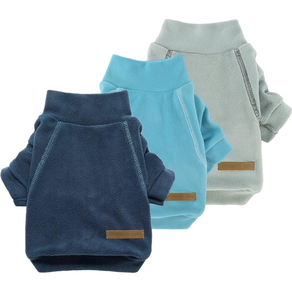 3 Pack Classic Fleece Sweater, Turtleneck Sweatshirt, Winter Clothes for Small Dogs, Cat Apparel, Blue, Grey, Navy, Medium