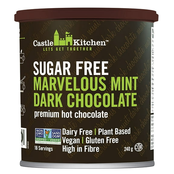 Castle Kitchen Sugar Free Marvelous Mint Premium Dark Hot Chocolate Mix (8 oz) - Winter Favorite - Vegan, Dairy Free, Plant Based - Keto & Diabetic - Mix with Milk Substitute - Good Source of Fiber