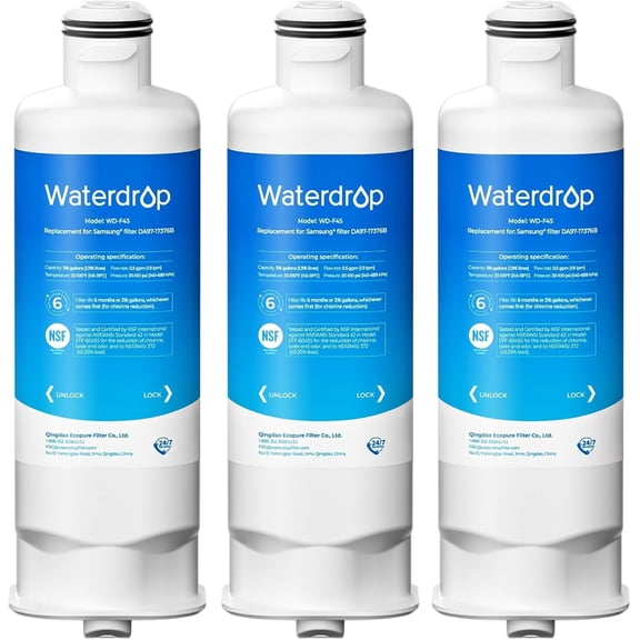 Waterdrop WD-F45 Replacement for Samsung® DA97-17376B, HAF-QIN/EXP, DA97-08006C, RF28R7201SR, RF28R7351SG, WD-F45, Refrigerator Water Filter, 3 Filters