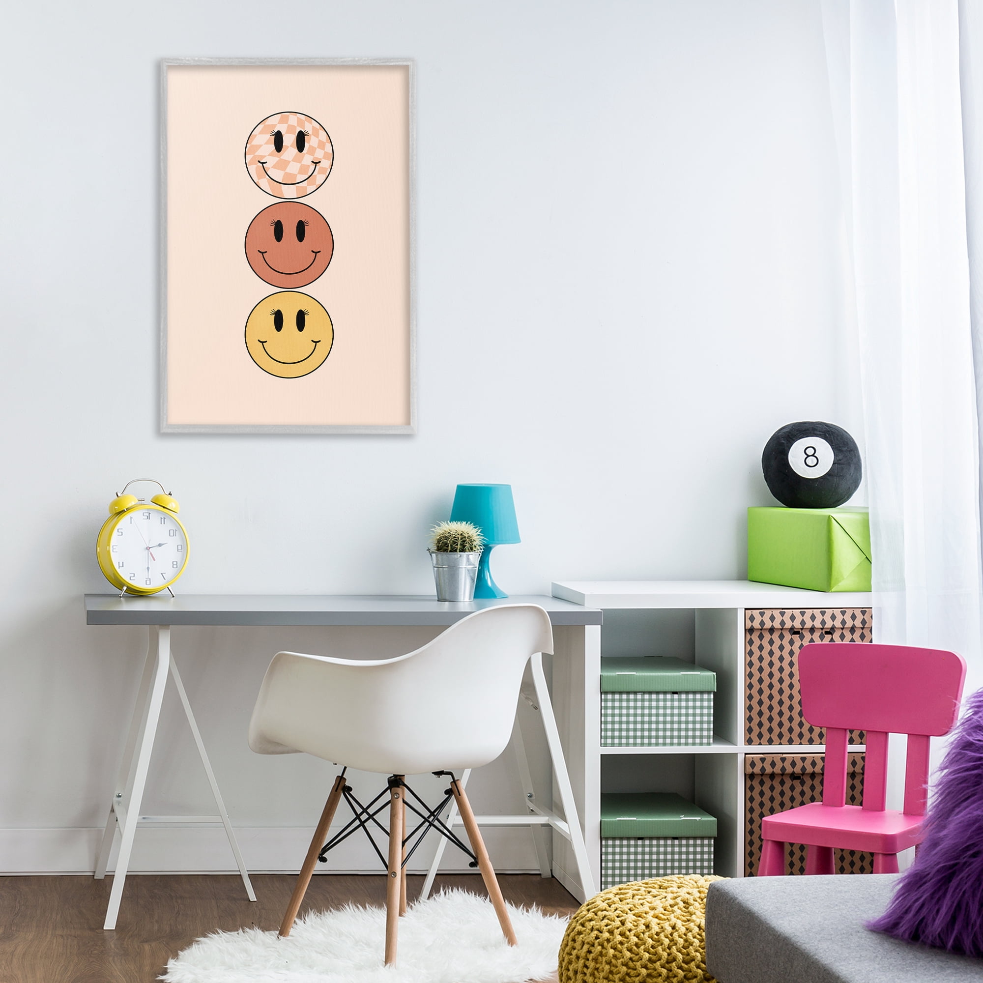 Stupell Industries Retro Smileys Trio Novelty Painting Gray Framed Art Print Wall Art, 20 x 30