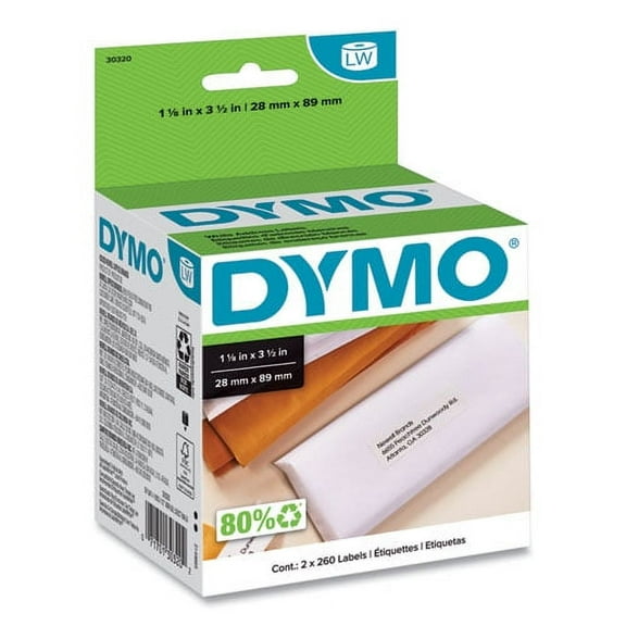 DYMO LabelWriter Address Labels, 1.12" x 3.5", White, 260 Labels/Roll, 2 Rolls/Pack, Each