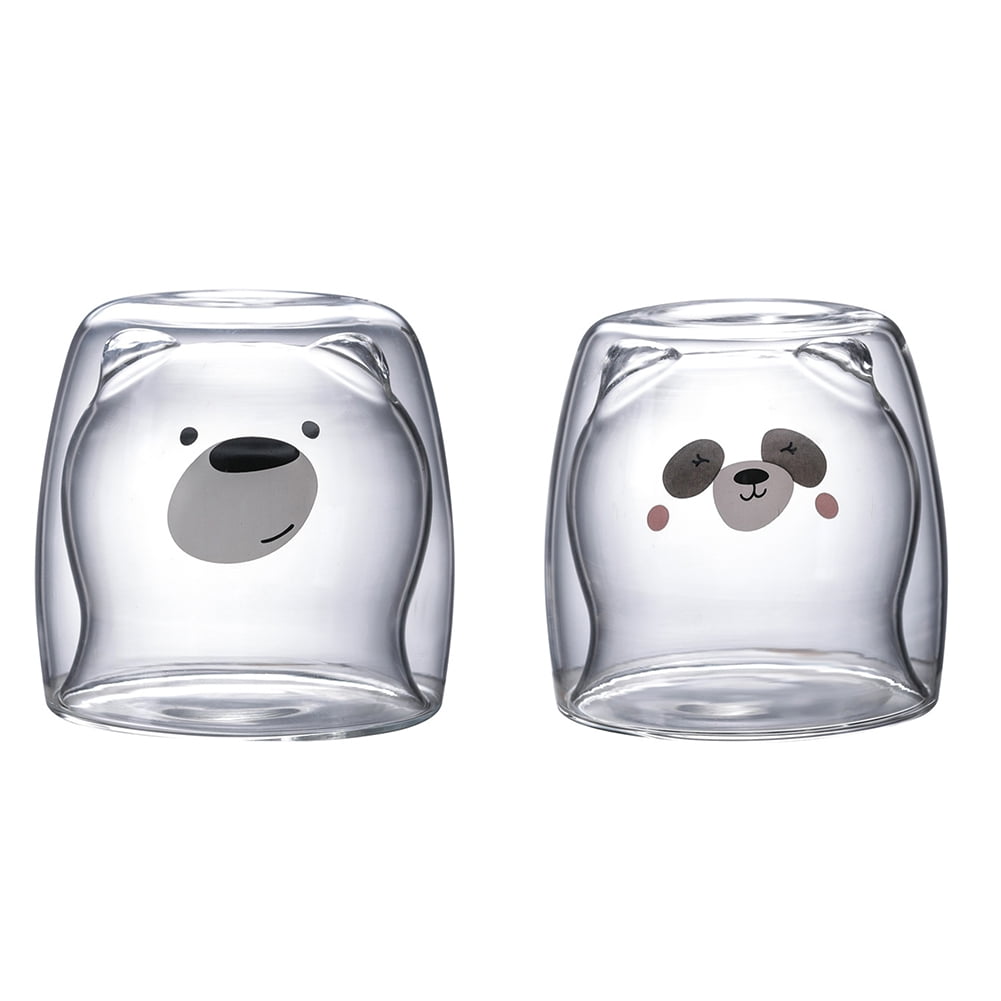 fervortop 3D 2-tier Coffee Cup 270ml Heat Resistant Glass In Lovely Panda Bear Beer Glasses Morning Milk Juice Glass Shot Glass 