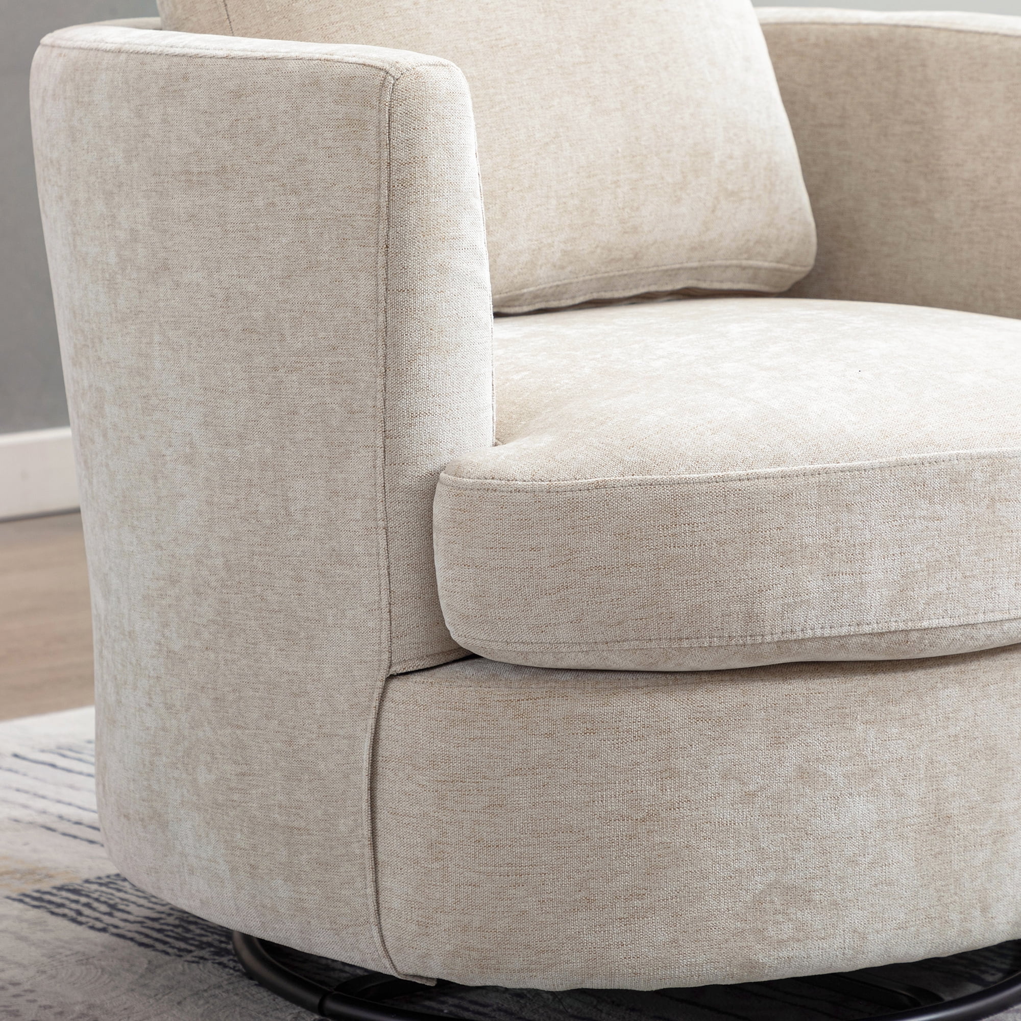 31.9"W Swivel Accent Chair,Chenille Barrel Chair Comfy Accent Sofa Chair for Living Room,360°Swivel Leisure Arm Chair Club Chair for Bedroom,Office,Beige