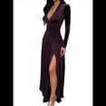 thumbnail image 2 of Vestido de Larga para Mujer, Cuello en V, Cintura Cruzada, Vestidos Formales Largos de Cóctel, Atuendos para Salidas Nocturnas Marrón L, 2 of 8