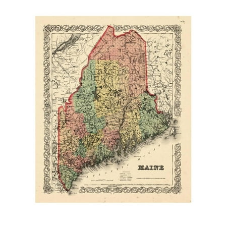 1855 Art - 1855, Maine State Map 1855, Maine, United States Print Wall Art