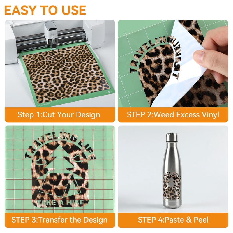 HTVRONT Permanent Vinyl Pattern-12" x 6ft Adhesive Vinyl Roll for Cutting Machine, Signs, Scrapbooking, Craft, Die Cutters-Leopard