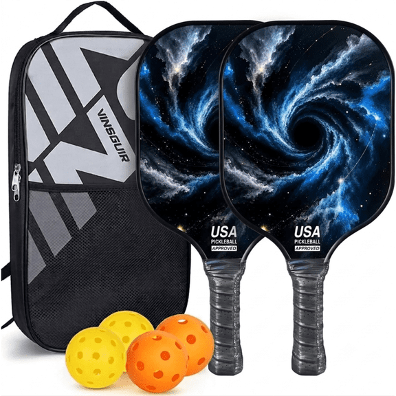 Professional Pickleball Paddle Set with 2 Fiberglass Paddles, 4 Pickleballs and Storage Bag, Lightweight Design, Cushioned Non-Slip Grip for Beginners and Experienced Players