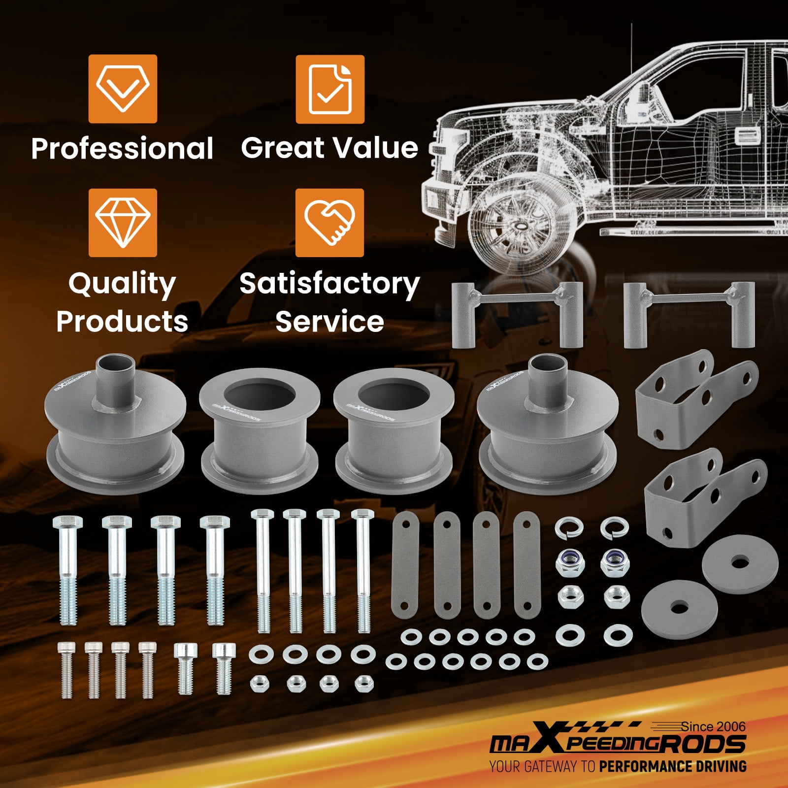 Maxpeedingrods 3'' Front 3" Rear Lift Leveling Kit for Jeep Wrangler JK 2007-2018 Shock Extend