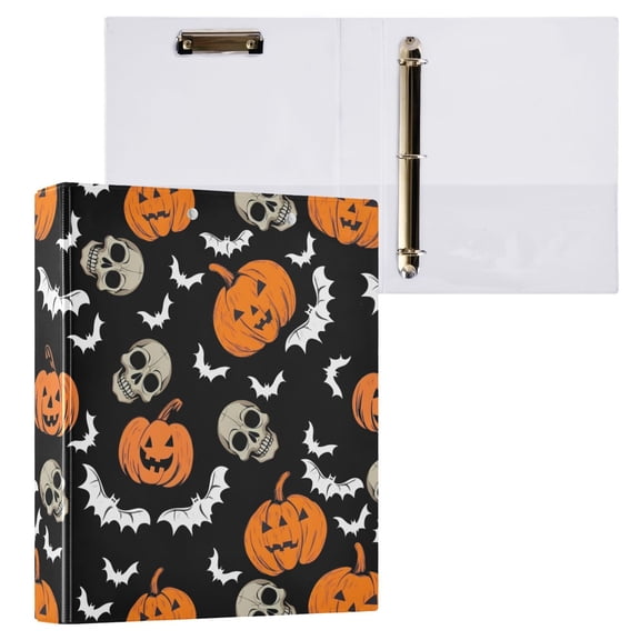 ALAZA Bat Pumpkin Skulls Hardcover 3 Ring Binder 1.5" D-Rings with Interior Pockets Binders School 1 PC