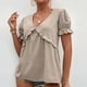 thumbnail image 2 of Gibobby Camisetas de verano para mujer Camiseta suelta informal con cuello en V para mujer, blusa manga corta con estampado(Beige,G), 2 of 5