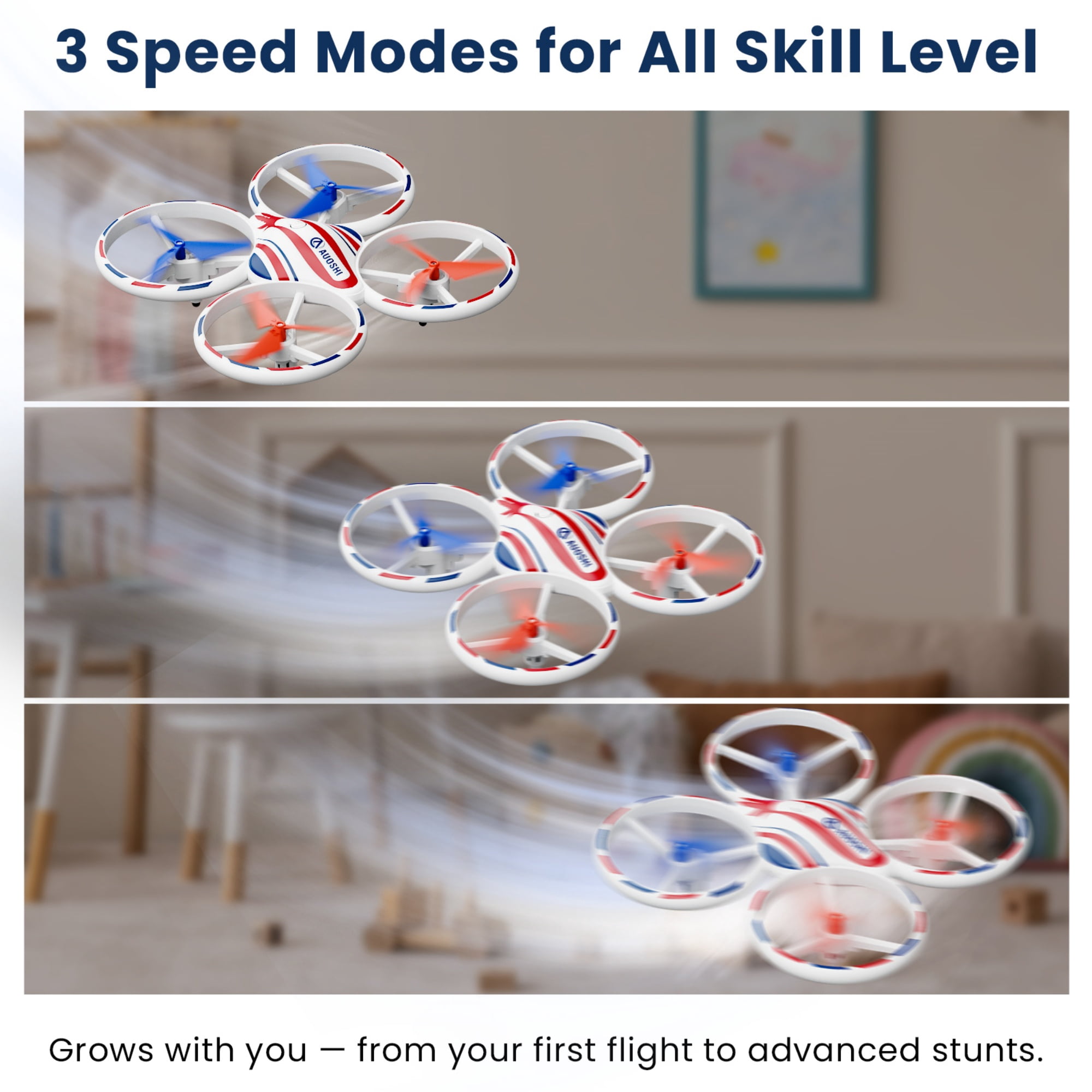 AUOSHI LED Stunt Drone with 360° Flips, Drift & 3 Speed Modes,Colorful Lights,Protective Guard,One-Key Takeoff/Landing/Return,Optical Flow Hover,2 Batteries,Fun Gift for Kids,Teens,Adults & Beginners