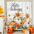 thumbnail image 4 of Shower Curtain 66"W x 72"L Pumpkin Thanksgiving Pumpkin Sunflower Butterfly Fabric Shower Curtains Set with Hooks Water Repellent Bathroom Curtains Machine Washable Bathroom Accessories, 4 of 6