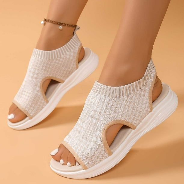 MKLEKYY Sandalias deportivas para Mujer, de Tela A La Moda de Verano, Transpirables, Con Punta Abierta, Cómodas, Con Plataforma