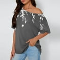 thumbnail image 3 of JTZGDY Womens Cotton Oversized Tshirts Funny Stars Printed Summer Boat Neck Off Shoulder Short Sleeve Basic Tunic Tees Tops Loose Fit Streetwear Clothes Dark Gray XL, 3 of 7