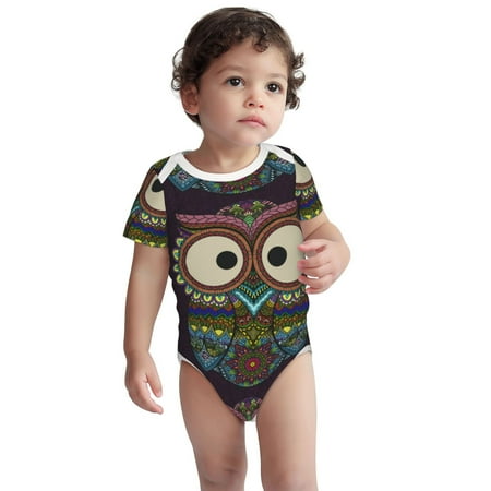 

Fotbe Boho Owl Pattern Unisex-baby Short-sleeve Bodysuit Short Sleeve Bodysuits One-piece 100% Organic Cotton for Infant Baby Boys Unisex-12 Months