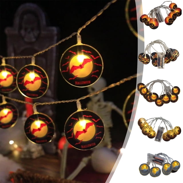 Guirnalda de Luces Led de Halloween con Forma de Demonios, Calabazas y Murciélagos | Decoración Navideña Intermitente | Luces Colgantes con Ambiente de Festival de Fantasmas | Plástico Amarillo | 150