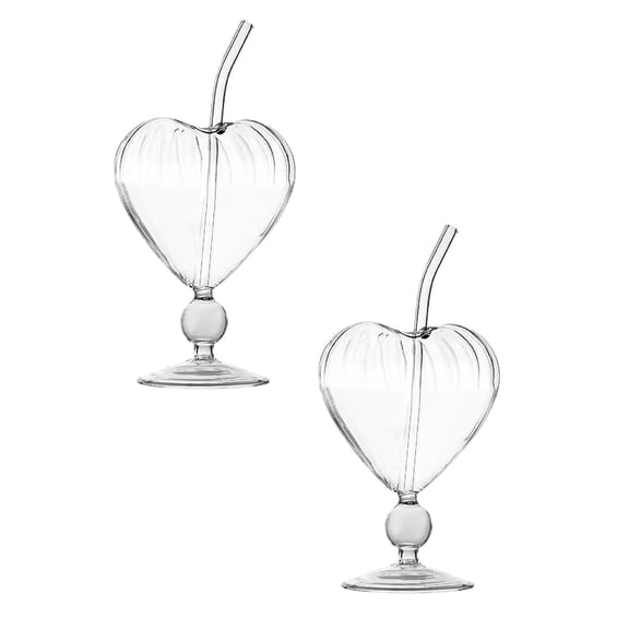 2Pcs Deal Countdown! Heart Shaped Wine Glasses Unique Design Perfect For Bars & Home Use Clear Glass Glass&Bottle Practical Home Decor 6.1" X 4.3"