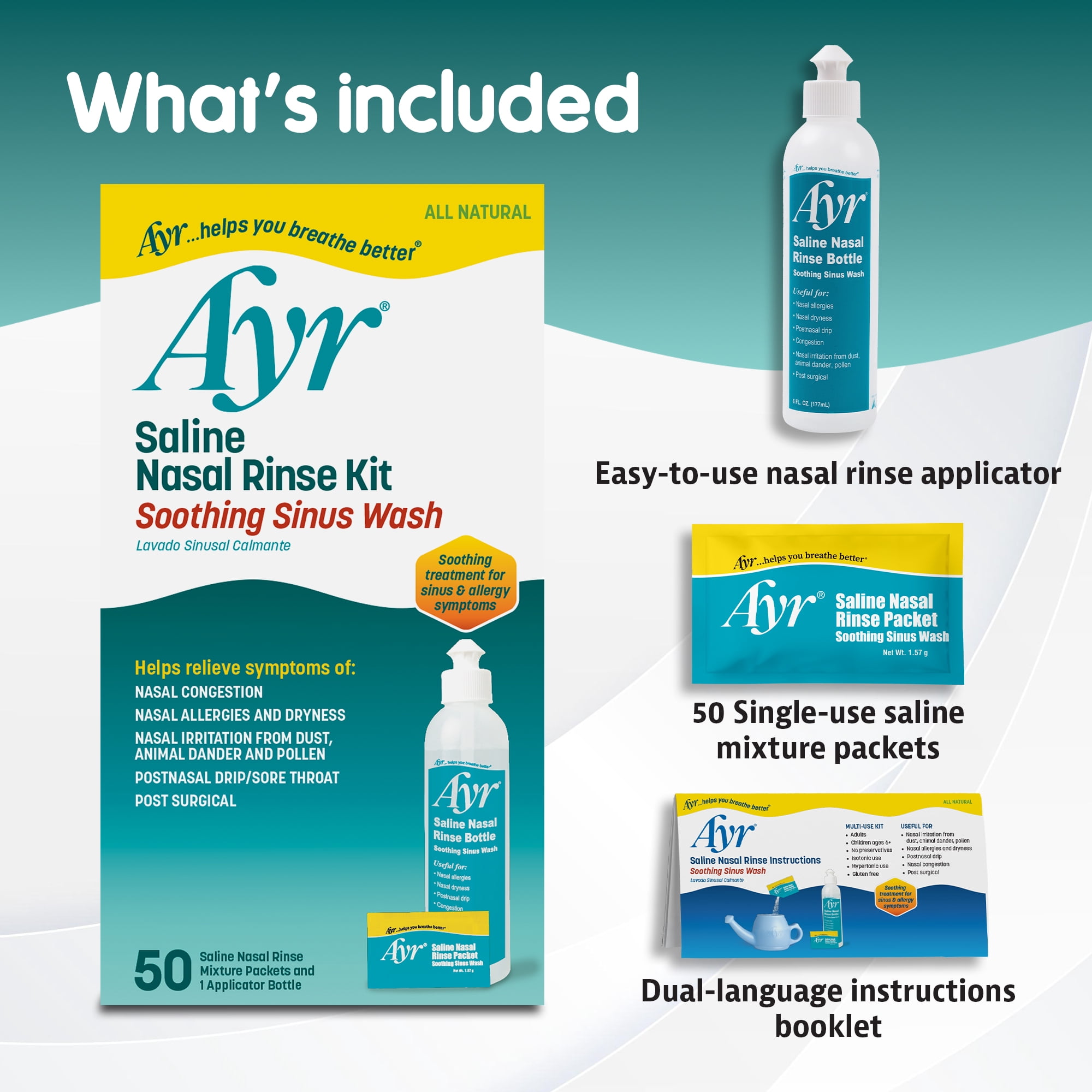 (6 pack) Ayr Saline Nasal Rinse Kit 50 Count