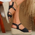 thumbnail image 3 of Pandaie Comfortable Wedge Sandals for Women 2026 Vacation Ankle Strap Strappy Espadrille Casual Open Toe Platform Summer Shoes Black 6.5, 3 of 5