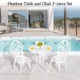 thumbnail image 2 of Villeston Outdoor Bistro Table and Chair set of 2, 3 Piece Outdoor Patio Set, Tulip Pattern Cast Aluminum Patio Bistro Set for Garden, Balcony, Poolside, Durable Rust All-Weather Resistance, White, 2 of 8