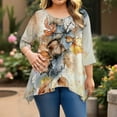 thumbnail image 5 of WTOBBY Women's Plus Size Floral Print 3/4 Sleeve Round Neck Tunic Top Loose Fit Tee for Full Figure Comfort and Fall Seasonal Fashion,Khaki 2XL, 5 of 5