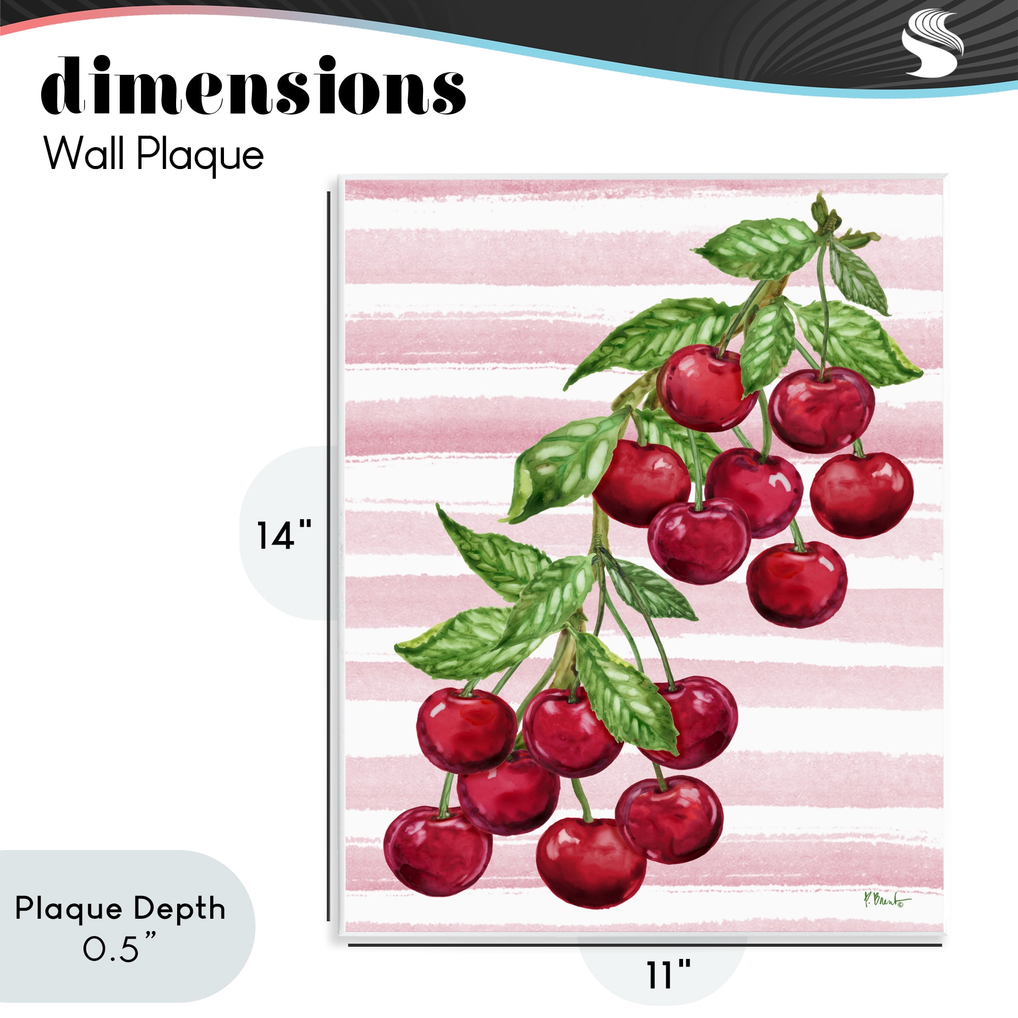 Stupell Industries Juicy Cherry Vine on Stripes Wall Plaque Art, design by Paul Brent