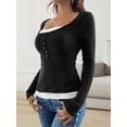 thumbnail image 4 of Lace Henley T-Shirts for Women Button Down Slim Fit Tops Long Sleeve V-Neck Tunic Top Blouse, 4 of 9