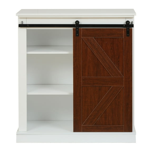 LuxenHome 1-Sliding Barn Door White Wood Storage Cabinet