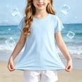 thumbnail image 3 of CYRBOKO Girls Athletic Tops, Breathable Short Sleeve Stretchy Quick-dry Summer T-Shirts Kids Clothes Light Blue Size 7-8 T, 3 of 6