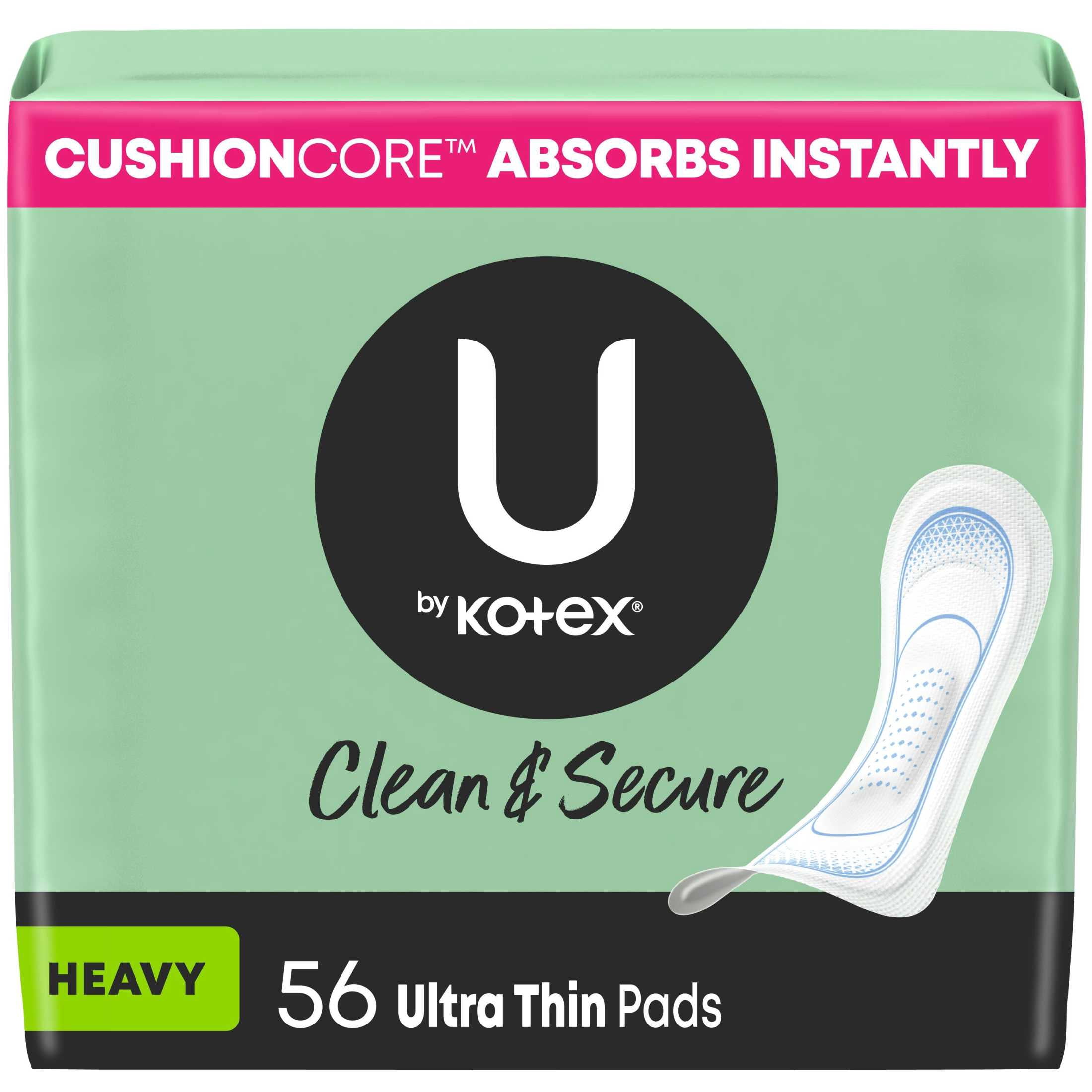 (3 pack) U by Kotex Clean & Secure Ultra Thin Pads, Heavy Absorbency, 56 Count