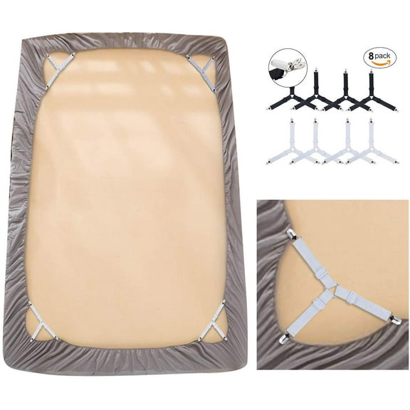 Amerteer 8 PCS Bed Sheet Fasteners,Adjustable Triangular Bed Sheet Holder Straps for Corners, with Sheet Clips Keeping Sheets in Place, Elastic Grippers Suspenders for Mattress, Sofa, Cushion etc