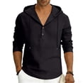 thumbnail image 5 of Maean Mens Cotton Linen Shirts with Hoodie Long Sleeve Button Neck Shirt Fashion Casual Vacation Tops, 5 of 6