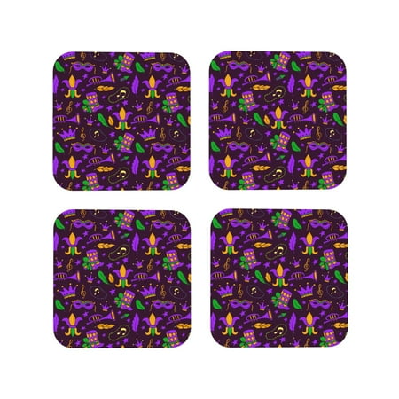 

Tideii Mardi Gra2 for Leather Coasters 4 Pieces Anti-fouling and Anti-scalding Decorative Coasters Suitable for Restaurants Kitchens Coffee Shops-Square