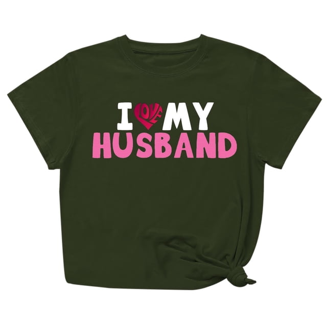 Penkiiy T-Shirt Femme J'aime Mon Mari Mignon Relation Mariée Vert Armée