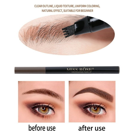 MISS ROSE 4 Heads Fork Fine Liquid Eyebrow Pencil Tattoo Eyebrow Pen Waterproof Long Lasting Fork Tip Sketch for Professional Makeup or Daily