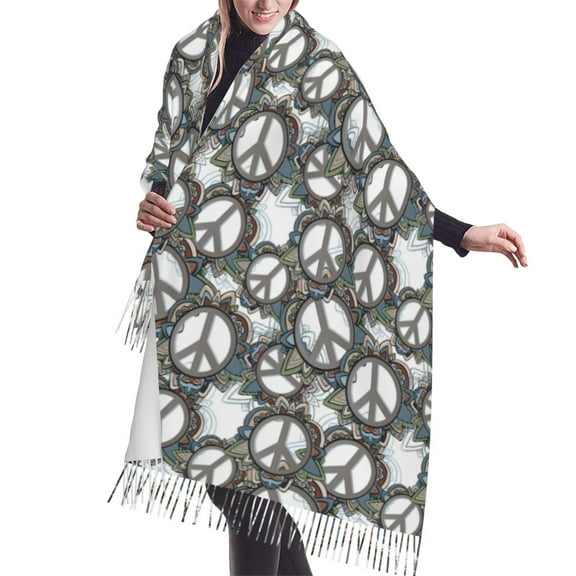 Shawl Wraps for Women - cool grey peace sign Oversized Fall Winter Fashion Blanket Scarf for Women