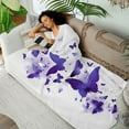 thumbnail image 5 of Blanket Purple Butterfly Blanket, Mothers Day Blanket, Butterfly Throw Blanket for Couch Bed Butterfly Decorations, Butterflies Flannel Fleece Blanket Purple Get Well Gifts for Women 60"X50", 5 of 6